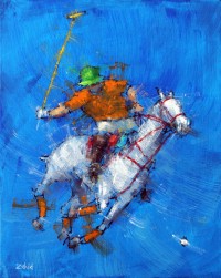 Zahid Saleem, 13 x16 Inch, Acrylic on Canvas, Polo Horse Painting, AC-ZS-014